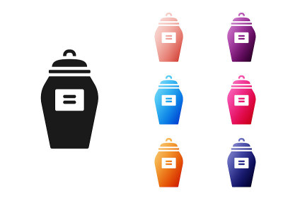 Black Funeral urn icon isolated on white backgroun