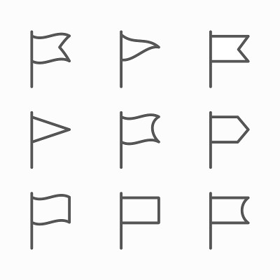 一组旗帜线图标矢量插图