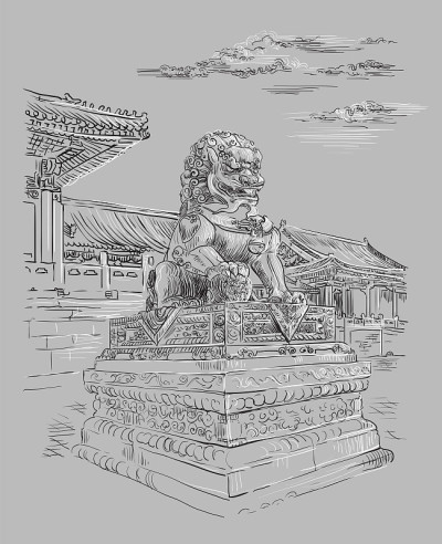 灰色中国手绘地标3