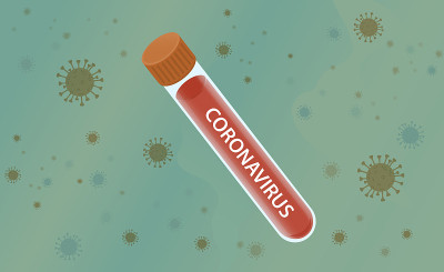 2019 - nc0v冠状病毒。在病毒、细菌和微生物背景下标记冠状病毒的试管。平面向量插图