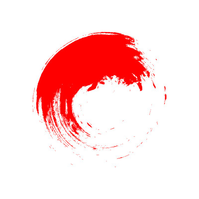 红圈笔画圆圈符号，用潦草笔画圆圈形状，墨脏染红在白上，画条纹笔画圆圈符号