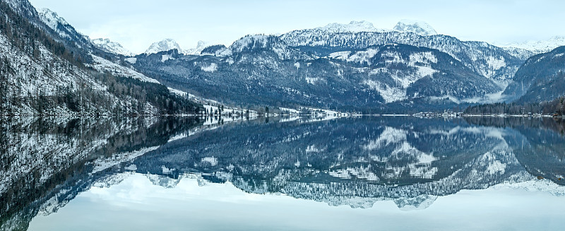高山冬季湖格伦德尔湖全景。