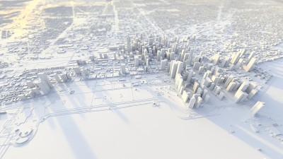 芝加哥城市的3d插图与白色材料。