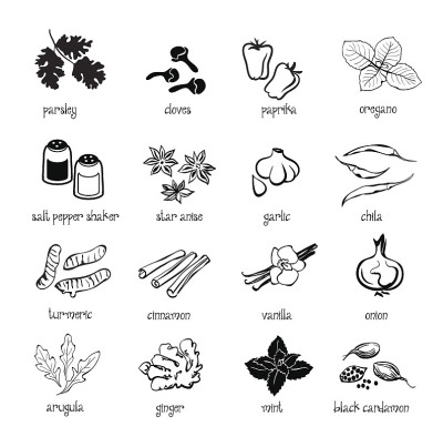 一套web图标设置-香料，调味品和香草