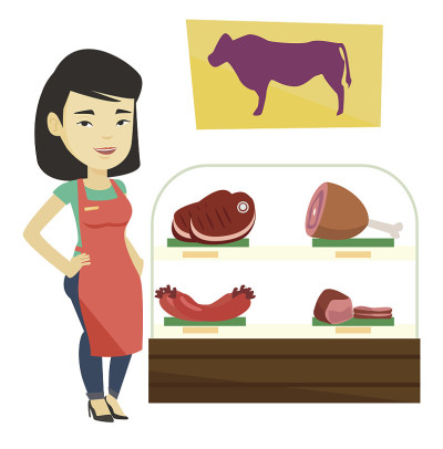 肉店里卖新鲜肉的屠夫
