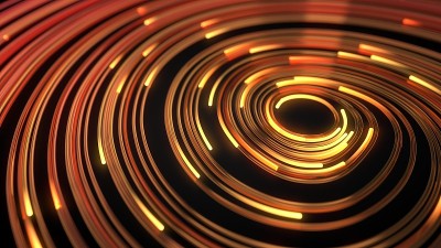 末端发光的光纤线，3D插图