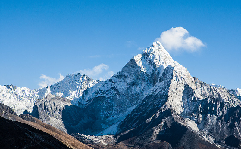 令人惊叹的喜马拉雅山风景，天空和高山