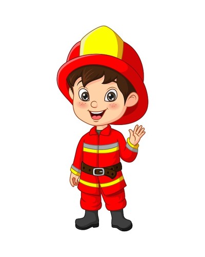 可爱的小男孩穿着消防员服装