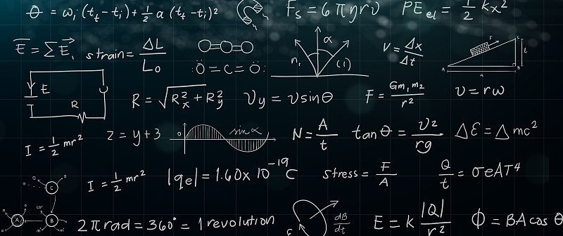数学和科学公式在黑板上。3 d演示。