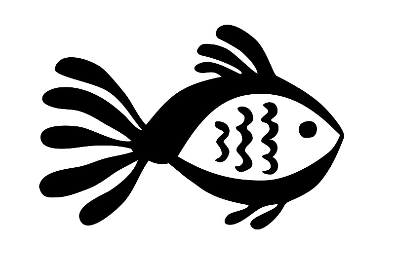 Cute cartoon fish hand painted with ink brush stro