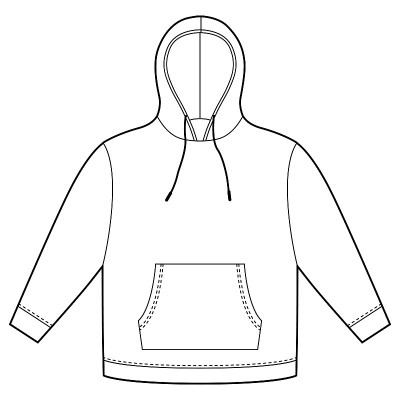 连帽衫模板隔离。服装帽衫技术草图模型。