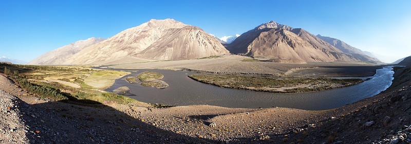 Panj河和兴都库什山全景