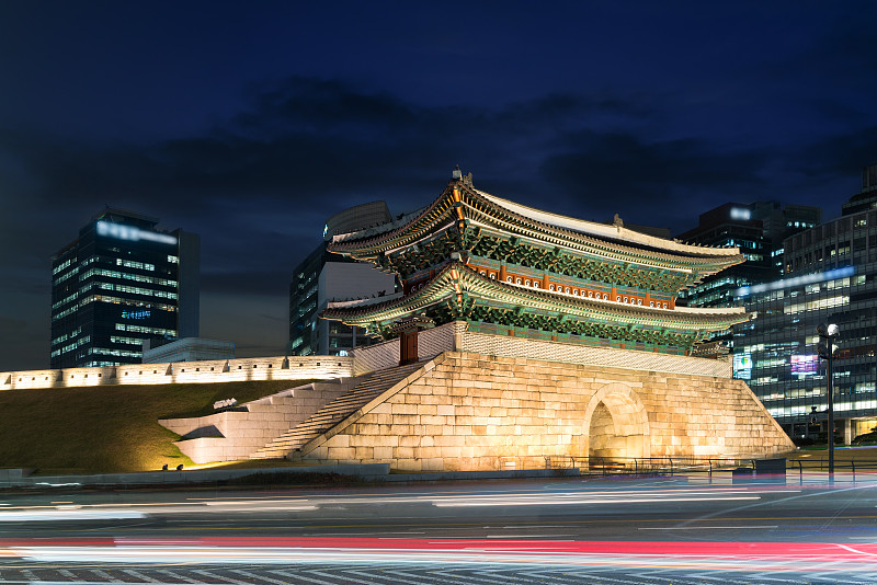 首尔南大门夜景，韩国首尔。