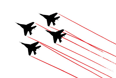 Mikoyan Mig-29 fighter aircrafts contrails. Vector