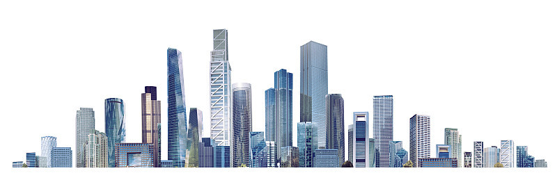 美丽的现代建筑，摩天大楼，大城市的办公和住宅建筑。业务概念说明