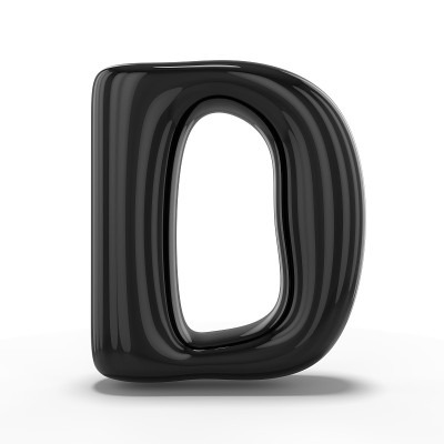 字母D由可充气的气球制成，孤立在白色背景上。3 d