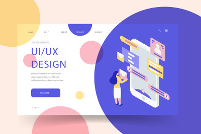 等距ui用户界面登录页面模板矢量插图