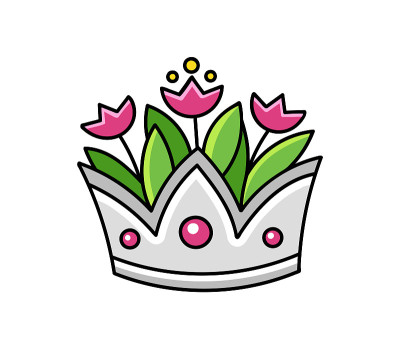 银色皇冠和郁金香。花瓶。
