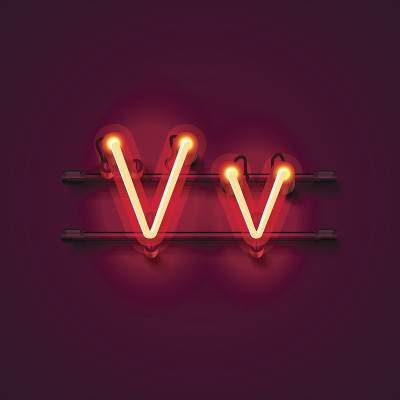 霓虹字体字母v，艺术设计板。