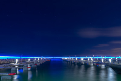 Parking for yacht in night with long exposure