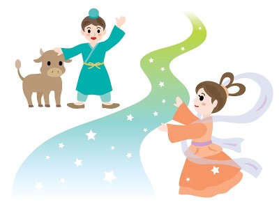 织女星和牛郎星在七夕之夜在银河相遇
