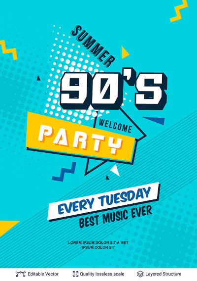 Summer party ad poster in pop-art style.