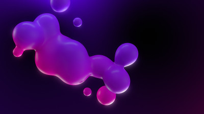 抽象三维形状背景。变形蜡滴插图。紫色,粉色