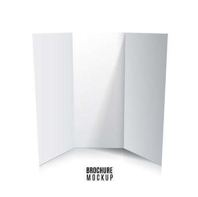 Blank trifold paper brochure mockup isolated on wh