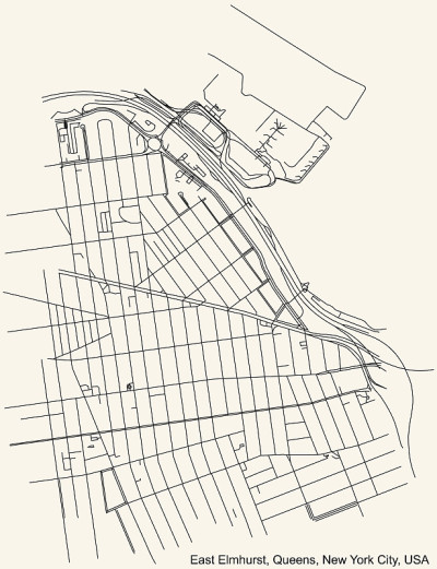 美国纽约市皇后区东艾姆赫斯特社区的街道道路地图