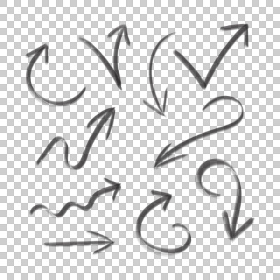 手绘箭头设置图标。收集铅笔素描符号。矢量插图在孤立的背景。