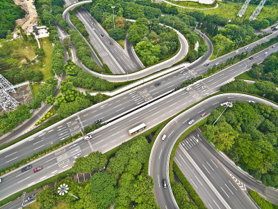 航拍城市高架桥道路景观