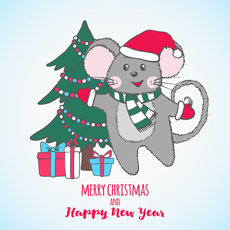 New Year greeting card with cute Mouse.