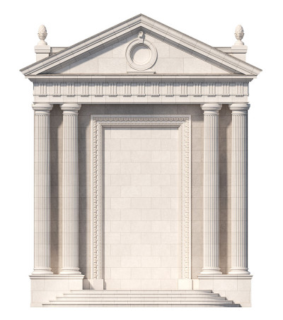 门廊。建筑元素的经典建筑立面。三维渲染