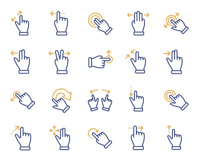Touchscreen gesture line icons. Hand swipe, Slide 