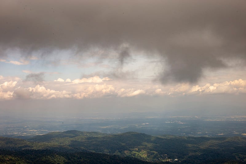 雾、林、山、天的景色