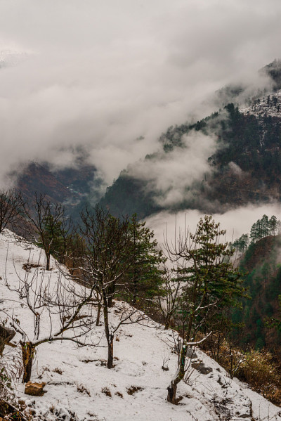喜马拉雅山被雪覆盖的景观照片