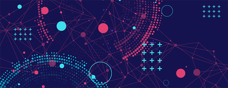 半色调科学背景与连接的点和线。数字数据可视化。
