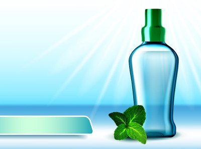 漱口水与薄荷广告海报矢量