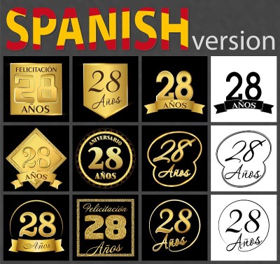 Spanish set of number 28 templates