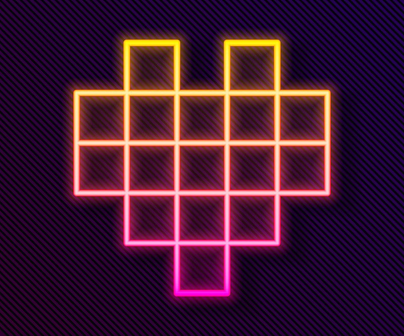 Glowing neon line Pixel hearts for game icon isola