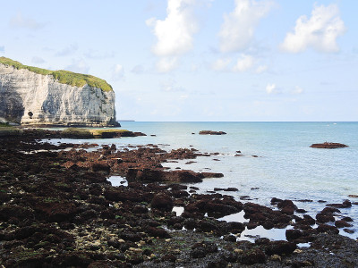 英吉利海峡的石头海滩和海角