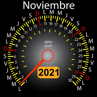 2021 year calendar speedometer car in Spanish Nove