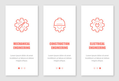 Engineering onboarding screens design.