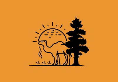 骆驼图案的线条艺术插图