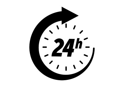 24 hours icon, vector clock open time service or d