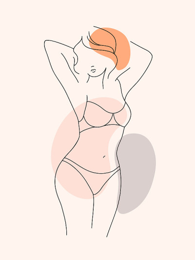 简约的女性人物。女性的线性轮廓在内衣。