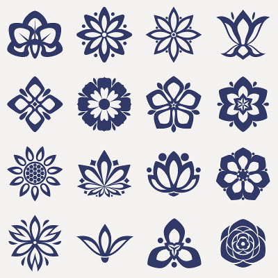 一套花图标。矢量插图。