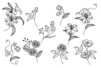 矢量插图手绘花和线画框