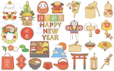日本新年手绘风格插图集