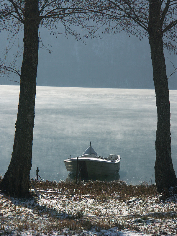 Boat-on-foggy-lake-vertical